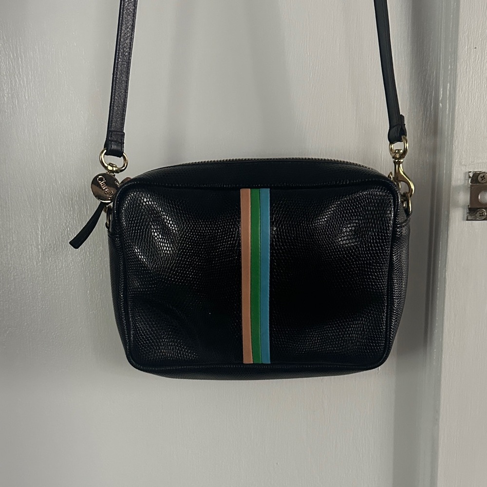 Clare V Black Crossbody Bag with Colorful Stripe